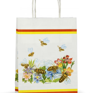 Papierová taška biela 215 x180 x 80 mm s potlačou „Kvety“ Dekoračné tašky Dekoračné tašky